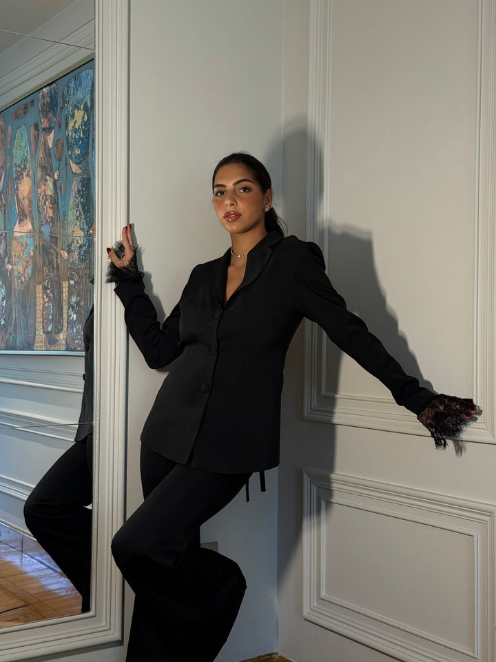 Lace Rendezvous Pants Set - Black